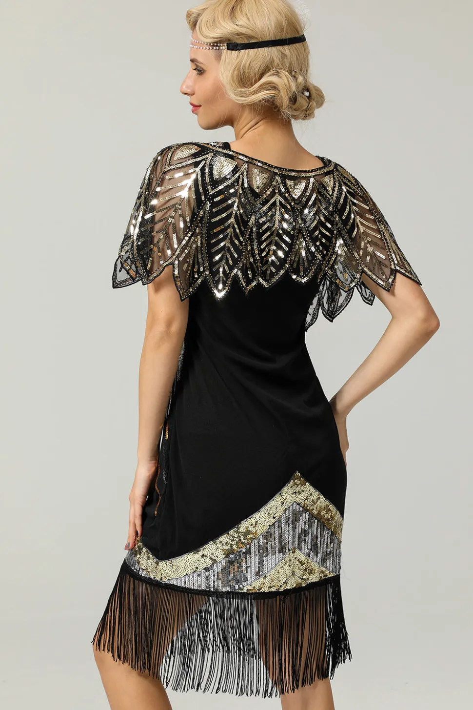 Black and Gold Sequin Glitter 1920s Cape