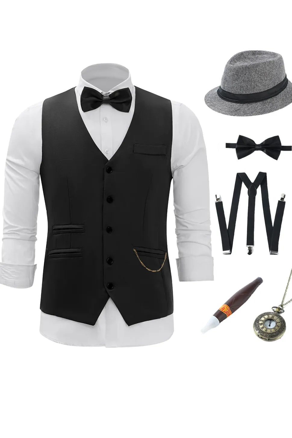Black Chain Colete Masculino com 5 Peças Acessórios set