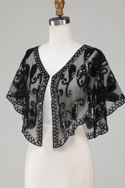 Black Glitter Sequins Cabo dos anos 1920