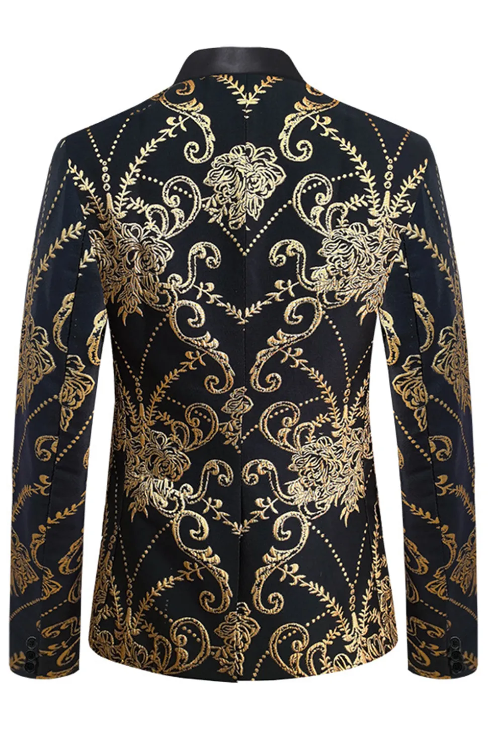 Black Golden Notched Lapela Jacquard Blazer Masculino