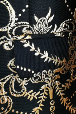 Black Golden Notched Lapela Jacquard Blazer Masculino