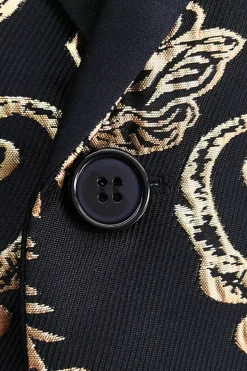 Black Golden Notched Lapela Jacquard Blazer Masculino