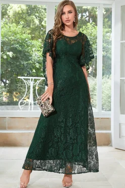 Black Lace A-line Round Neck mangas curtas Mãe do vestido da noiva
