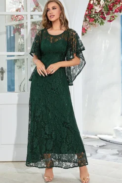 Black Lace A-line Round Neck mangas curtas Mãe do vestido da noiva