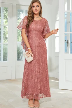 Black Lace A-line Round Neck mangas curtas Mãe do vestido da noiva