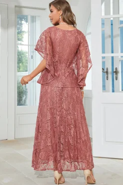 Black Lace A-line Round Neck mangas curtas Mãe do vestido da noiva