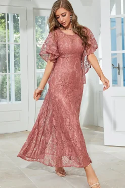 Black Lace A-line Round Neck mangas curtas Mãe do vestido da noiva