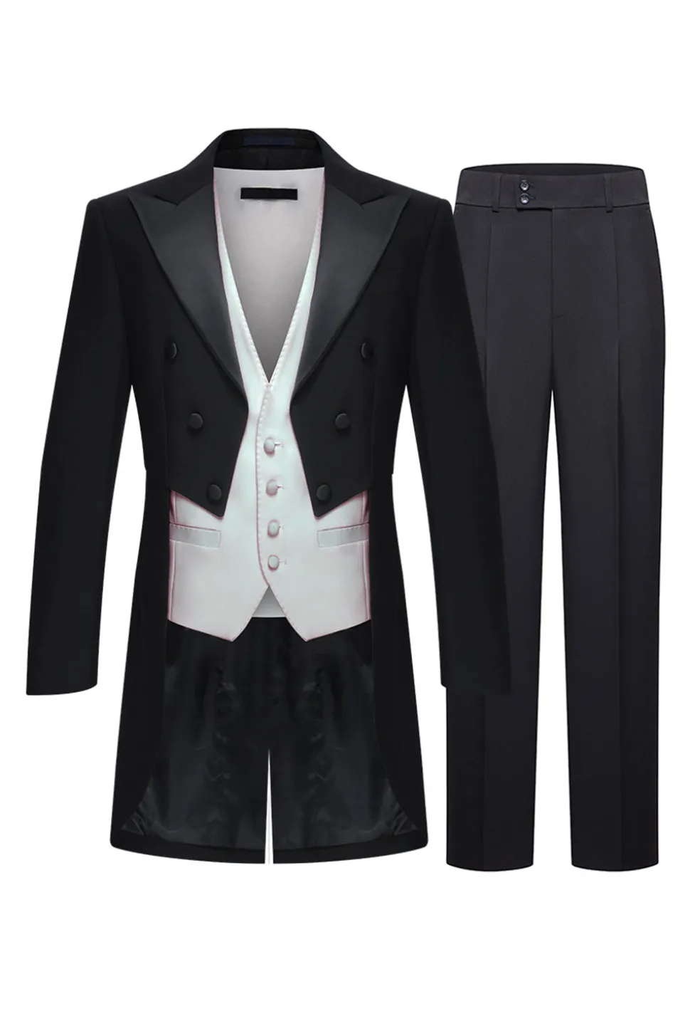 Black Peak Lapel Duplo Peito Masculino 3 Peça Tuxedo