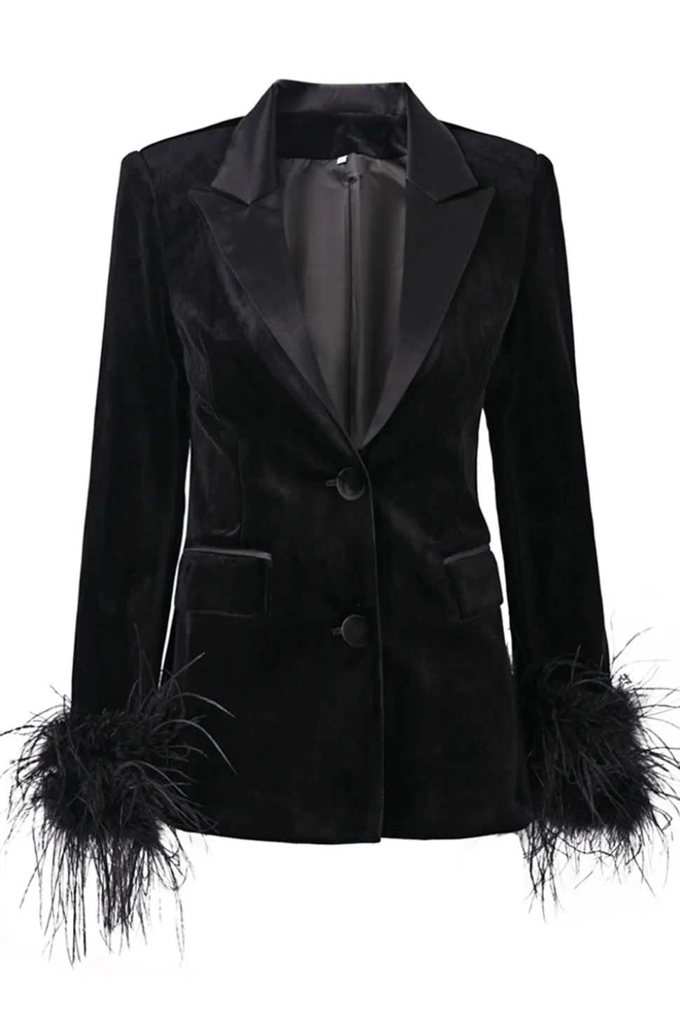 Black Peak Lapela Velvet Blazer com Penas