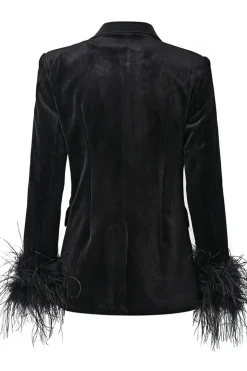 Black Peak Lapela Velvet Blazer com Penas