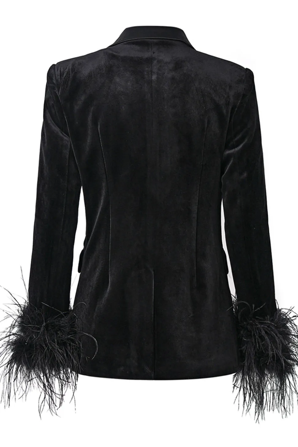 Black Peak Lapela Velvet Blazer com Penas