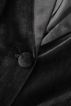 Black Peak Lapela Velvet Blazer com Penas