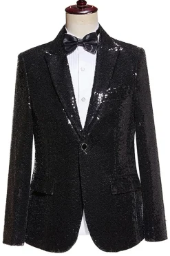 Black Sequins 2 Peça Pico Lapela Homens Prom Suits