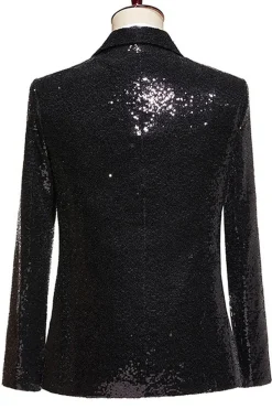 Black Sequins 2 Peça Pico Lapela Homens Prom Suits