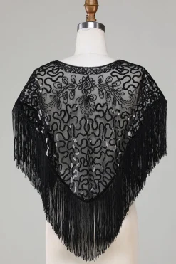 Black Sequins Glitter Cabo dos anos 1920 com franjas