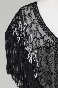 Black Sequins Glitter Cabo dos anos 1920 com franjas