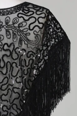 Black Sequins Glitter Cabo dos anos 1920 com franjas