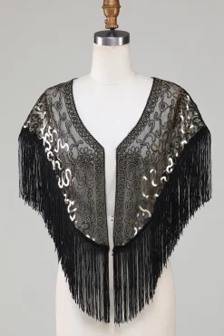 Black Sequins Glitter Cabo dos anos 1920 com franjas