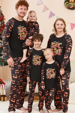 Black Trick ou Treat Impresso Halloween Família Pijamas set