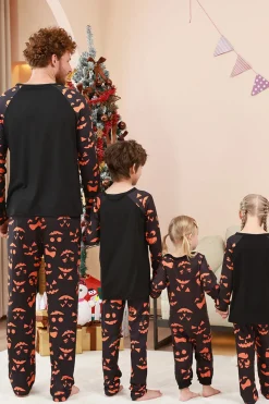 Black Trick ou Treat Impresso Halloween Família Pijamas set
