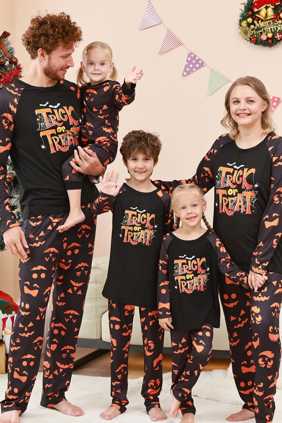 Black Trick ou Treat Impresso Halloween Família Pijamas set