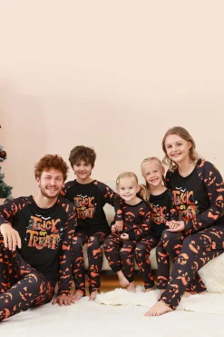 Black Trick ou Treat Impresso Halloween Família Pijamas set
