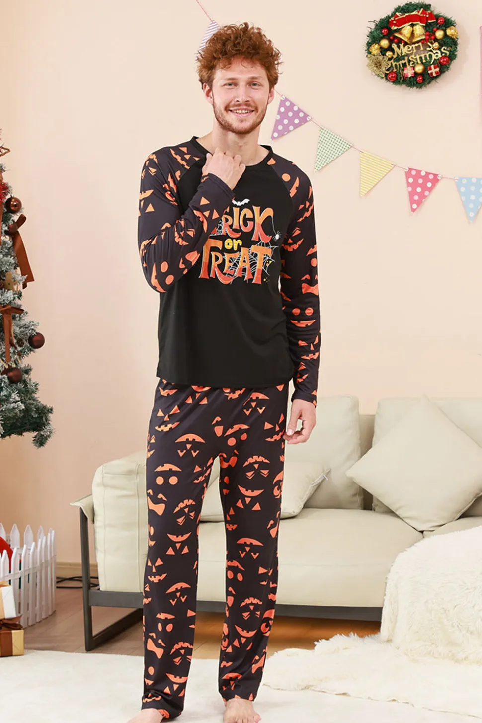 Black Trick ou Treat Impresso Halloween Família Pijamas set