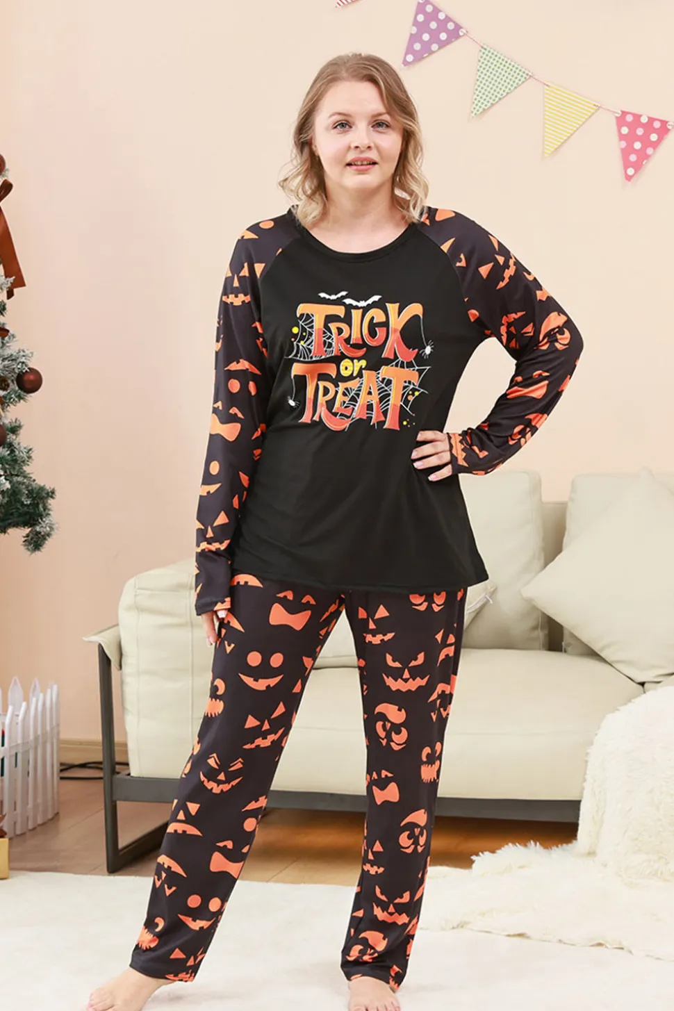 Black Trick ou Treat Impresso Halloween Família Pijamas set