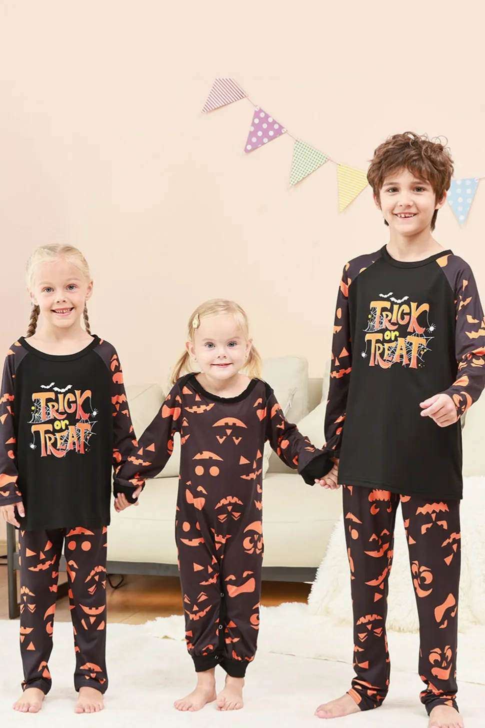 Black Trick ou Treat Impresso Halloween Família Pijamas set