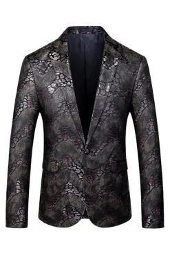Blazer de Baile de Formatura Masculino de Lapela Estampado Preto