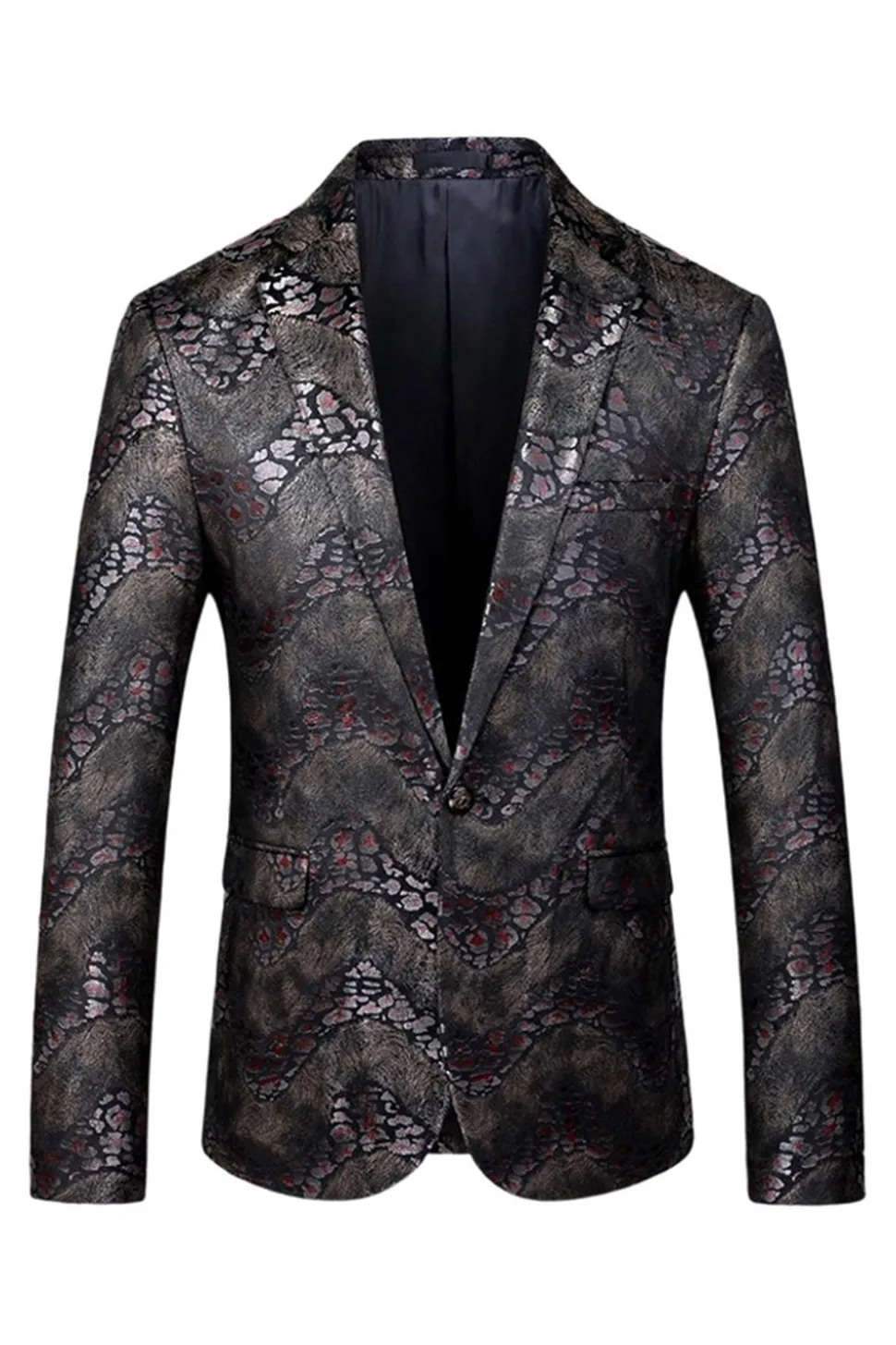 Blazer de Baile de Formatura Masculino de Lapela Estampado Preto