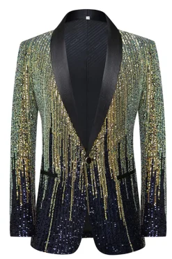 Blazer de Baile de Formatura de Lapela Preto Masculino com Sequins