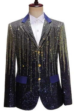 Blazer de Baile de Formatura de Lapela Preto Masculino com Sequins