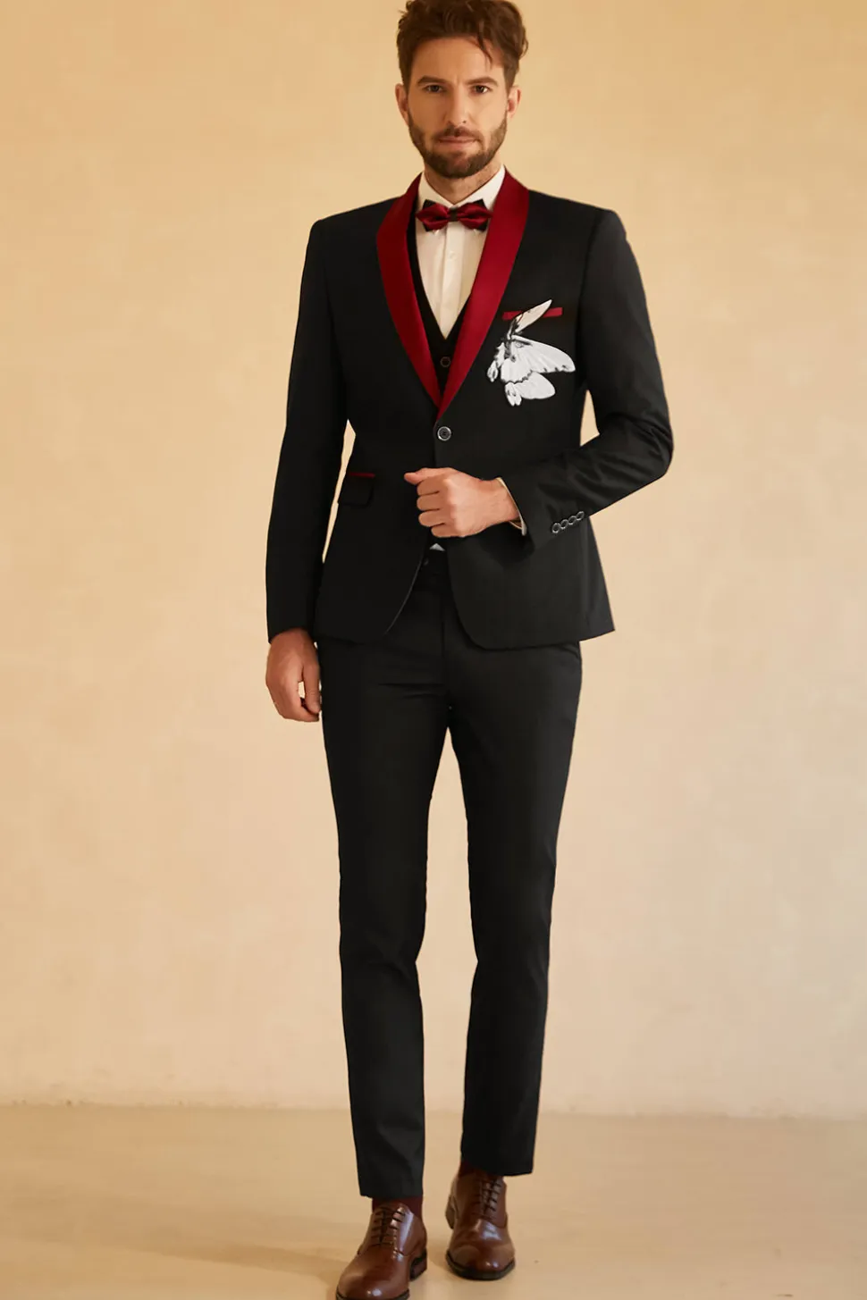 Blazer de baile masculino de Lapel Lapel, vermelho vermelho preto