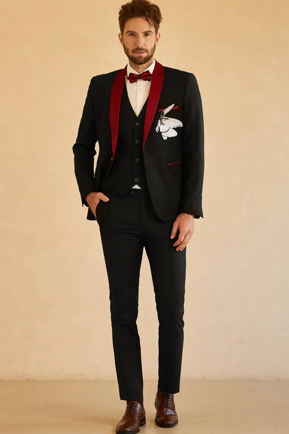 Blazer de baile masculino de Lapel Lapel, vermelho vermelho preto