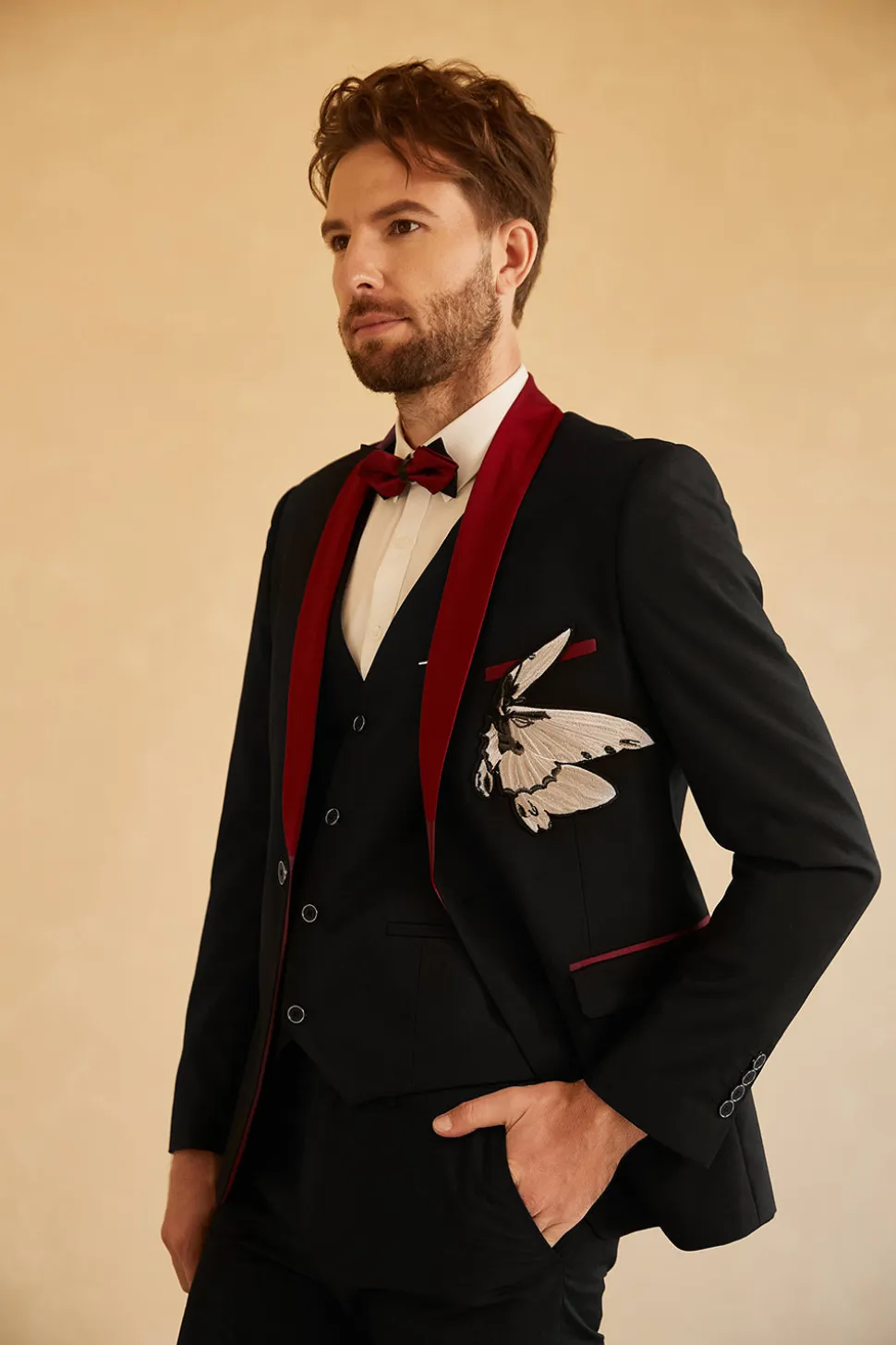 Blazer de baile masculino de Lapel Lapel, vermelho vermelho preto