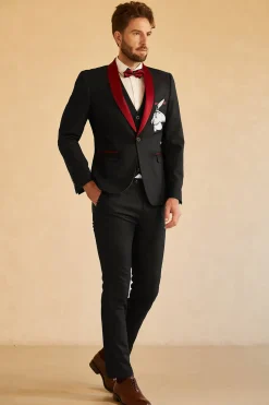 Blazer de baile masculino de Lapel Lapel, vermelho vermelho preto