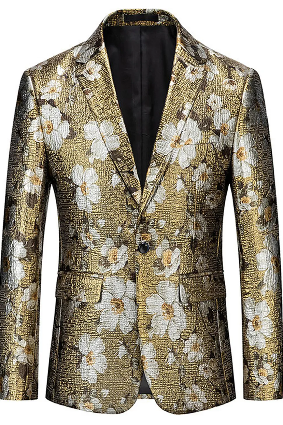 Blazer Floral Dourado Estampado Um Botão Prom