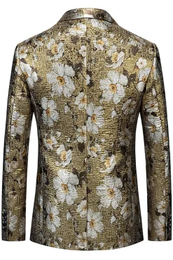 Blazer Floral Dourado Estampado Um Botão Prom