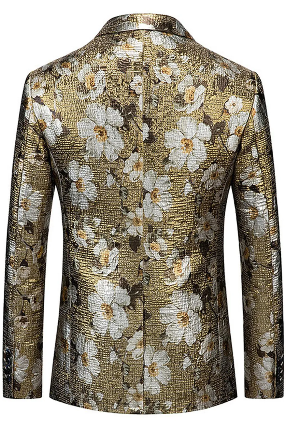 Blazer Floral Dourado Estampado Um Botão Prom