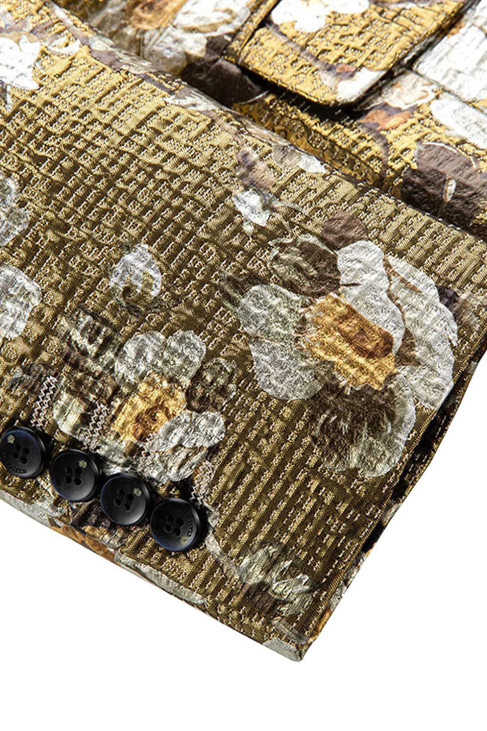 Blazer Floral Dourado Estampado Um Botão Prom