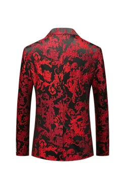 Blazer Jacquard Vermelho Lapela Entalhada