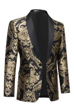 Blazer Masculino Bordado Preto Dourado