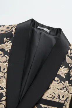 Blazer Masculino Bordado Preto Dourado