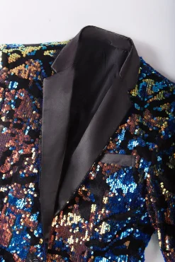 Blazer masculino brilhante lantejoulas multicolor