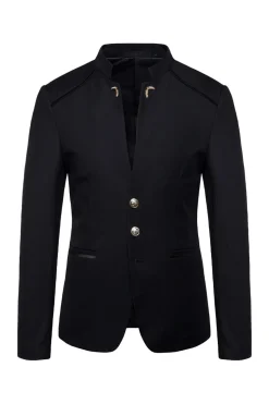Blazer Masculino Colarinho de Pé Único Peito Azul Marinha