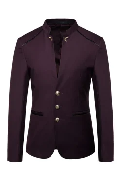 Blazer Masculino Colarinho de Pé Único Peito Azul Marinha