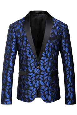 Blazer Masculino de Lapela Estampado Azul