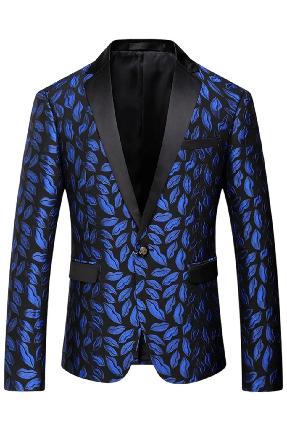 Blazer Masculino de Lapela Estampado Azul