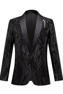 Blazer masculino jacquard um botão preto